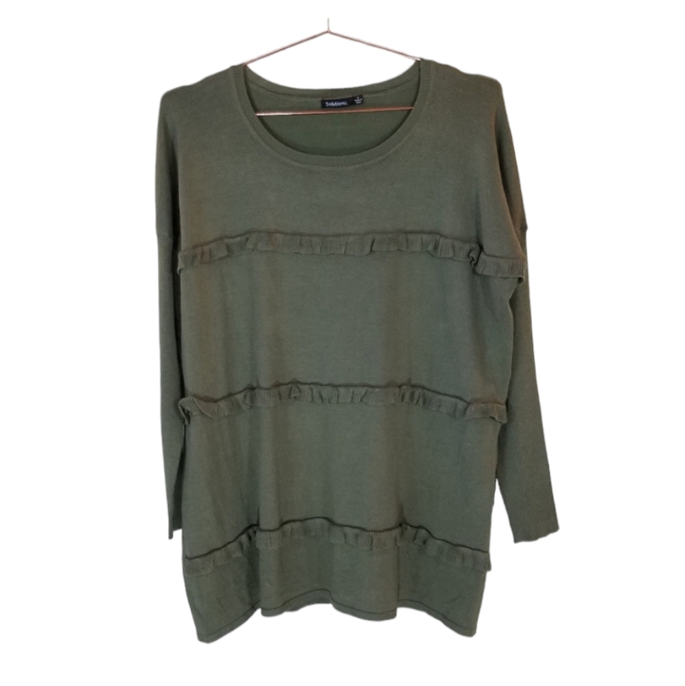 New SOLUTIONS. Triple Ruffle Tunic Sweater Size M